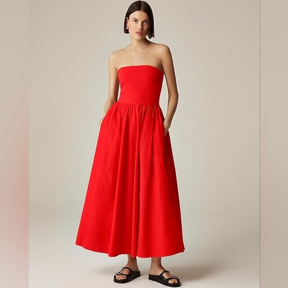J. Crew Scarlet Red Strapless Mixy Dress - Picture 2 of 6